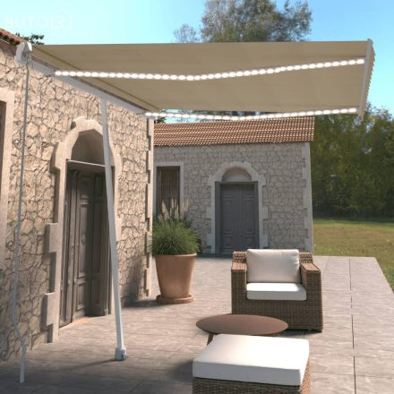 vidaXL krémszínű kézzel kihúzható LED-es napellenző 300 x 250 cm