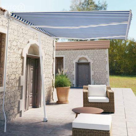 vidaXL kék és fehér kézzel kihúzható póznás napellenző 350 x 250 cm