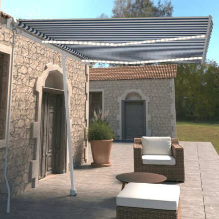 vidaXL kék és fehér kézzel kihúzható LED-es napellenző 350x250 cm