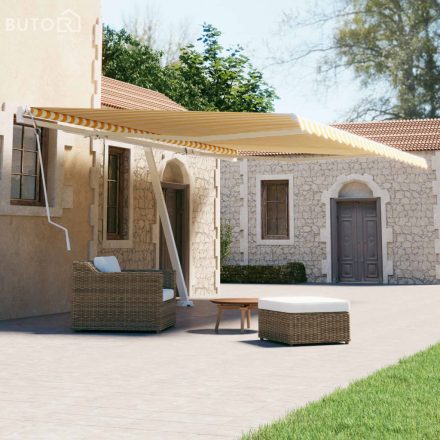 vidaXL sárga-fehér kézzel kihúzható póznás napellenző 500 x 300 cm