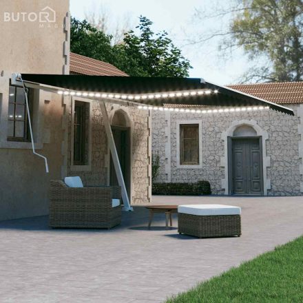 vidaXL antracitszürke kézzel kihúzható LED-es napellenző 500 x 300 cm