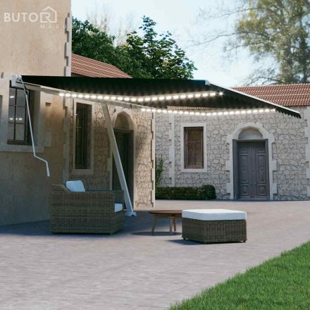 vidaXL antracitszürke kézzel behúzható LED-es napellenző 600x300 cm