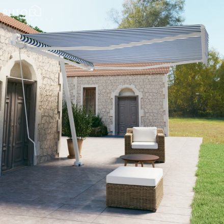 vidaXL kék és fehér kézzel kihúzható póznás napellenző 400 x 350 cm