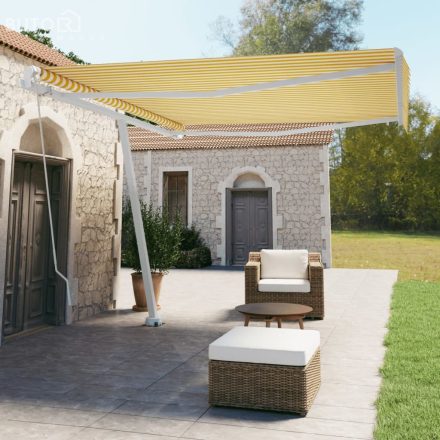 vidaXL sárga-fehér kézzel kihúzható póznás napellenző 400 x 350 cm