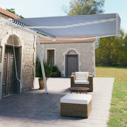 vidaXL kék és fehér kézzel kihúzható póznás napellenző 450 x 350 cm