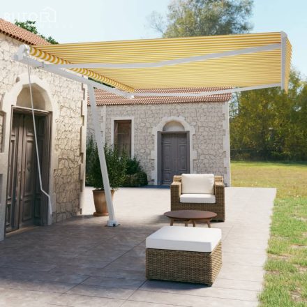 vidaXL sárga-fehér kézzel kihúzható póznás napellenző 450 x 350 cm