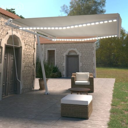 vidaXL krémszínű kézzel kihúzható LED-es napellenző 450 x 350 cm