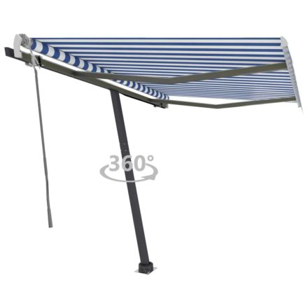 vidaXL kék és fehér kézzel kihúzható póznás napellenző 350 x 250 cm