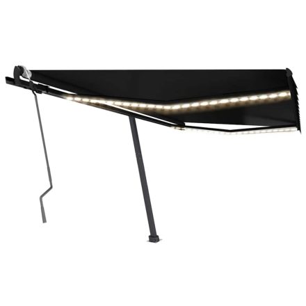 vidaXL antracitszürke kézzel kihúzható LED-es napellenző 450 x 300 cm