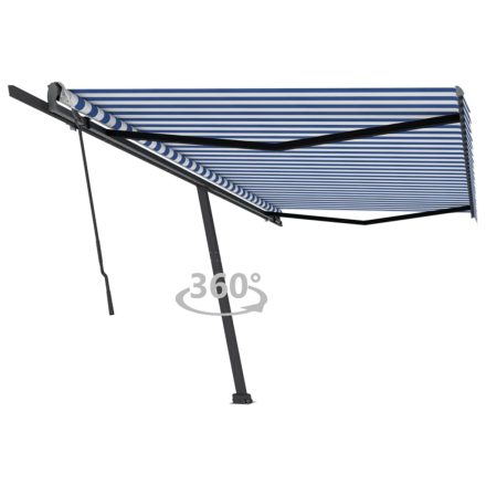 vidaXL kék és fehér kézzel kihúzható póznás napellenző 500 x 300 cm