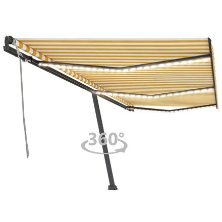 vidaXL sárga és fehér kézzel kihúzható LED-es napellenző 600 x 350 cm