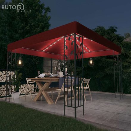 vidaXL bordó pavilon LED fényfüzérrel 3 x 3 m