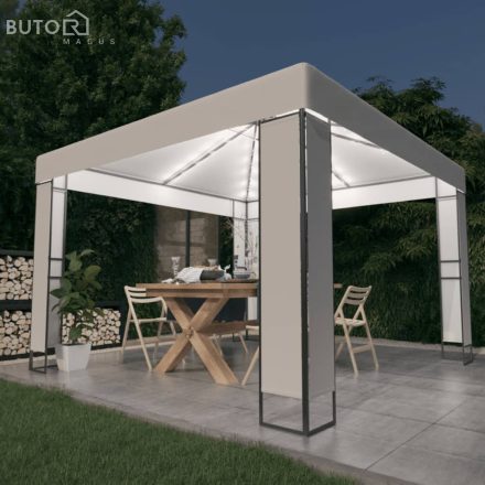 vidaXL fehér dupla tetős pavilon LED fényfüzérrel 3 x 3 m