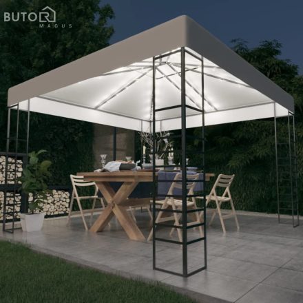 vidaXL fehér kerti pavilon LED fényfüzérrel 3 x 3 m
