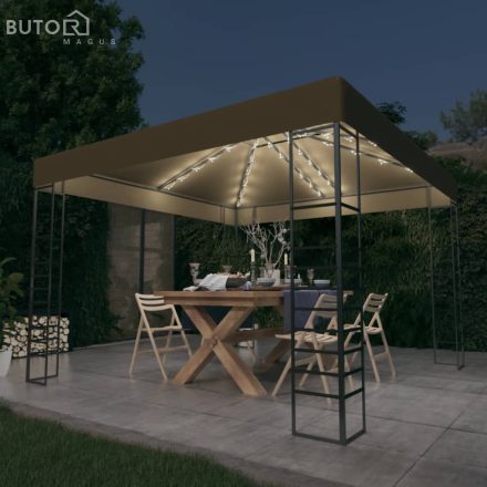 vidaXL tópszínű kerti pavilon LED fényfüzérrel 3 x 3 m