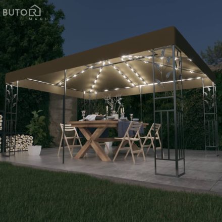 vidaXL tópszínű dupla tetős pavilon LED fényfüzérrel 3 x 4 m