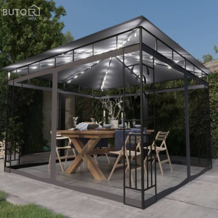 vidaXL antracit pavilon szúnyoghálóval/LED fényfüzérrel 3 x 3 x 2,73 m