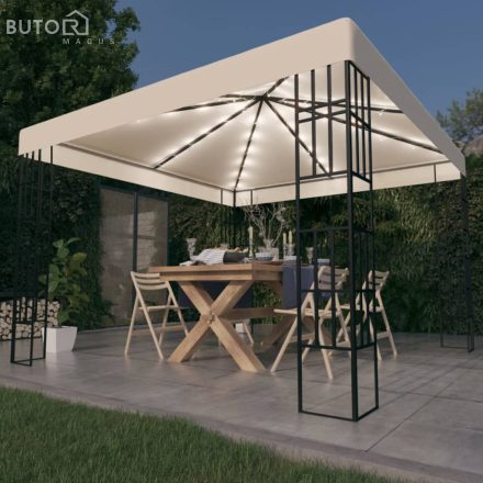 vidaXL krémszínű pavilon LED fényfüzérrel 3 x 3 m
