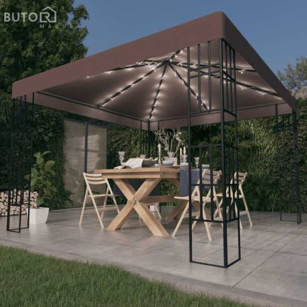vidaXL tópszínű pavilon LED fényfüzérrel 3 x 3 m