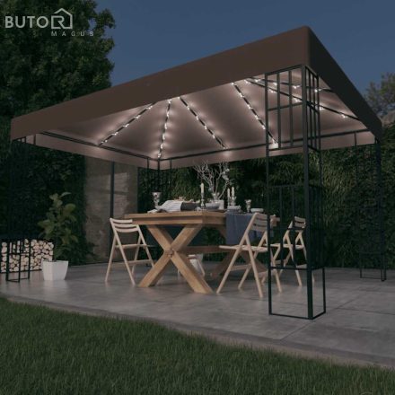 vidaXL tópszínű pavilon LED fényfüzérrel 4 x 3 m