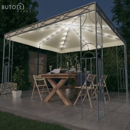 vidaXL krémszínű pavilon LED fényfüzérrel 300 x 300 cm