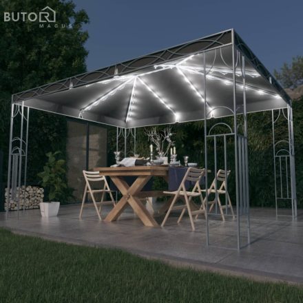 vidaXL antracitszürke pavilon LED fényfüzérrel 400 x 300 cm