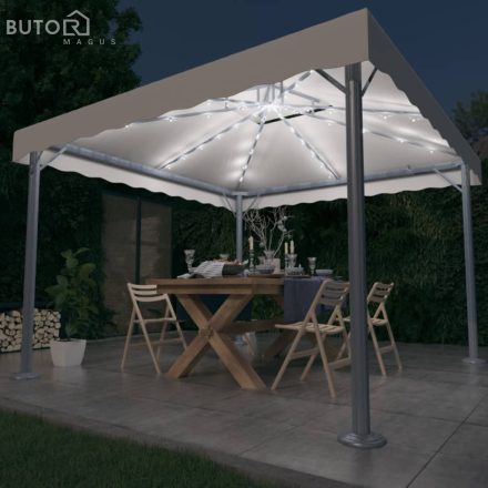vidaXL krémszínű alumíniumpavilon LED fényfüzérrel 300 x 300 cm