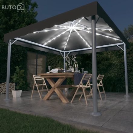 vidaXL antracitszürke alumíniumpavilon LED fényfüzérrel 300 x 300 cm