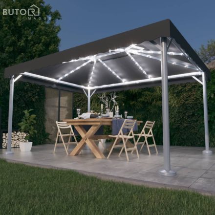 vidaXL antracitszürke alumíniumpavilon LED fényfüzérrel 400 x 300 cm