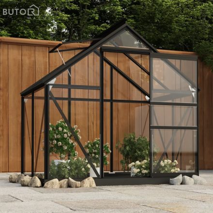 vidaXL antracitszürke üveg és alumínium melegház 155 x 103 x 191 cm