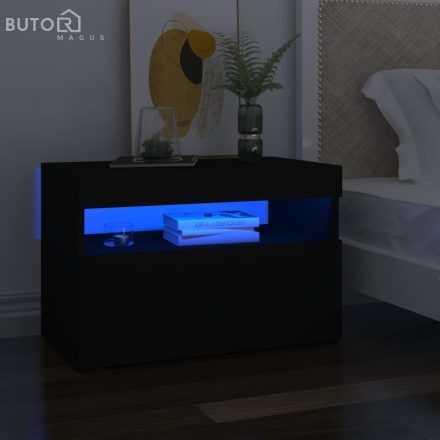 vidaXL 2 db fekete éjjeliszekrény LED-lámpákkal 60x35x40 cm szerelt fa