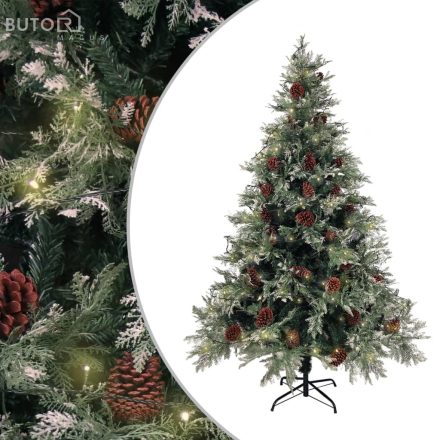 vidaXL zöld-fehér PVC és PE megvilágított karácsonyfa tobozzal 150 cm