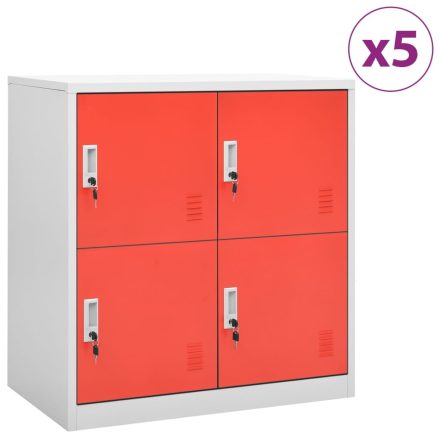 vidaXL 5 db világosszürke-piros acél zárható szekrény 90x45x92,5 cm 