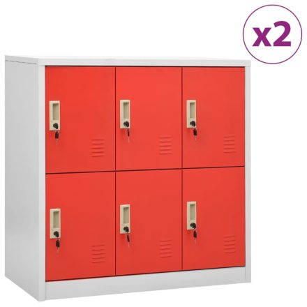 vidaXL 2 db világosszürke-piros acél zárható szekrény 90x45x92,5 cm 
