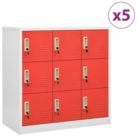 vidaXL 5 db világosszürke-piros acél zárható szekrény 90x45x92,5 cm 