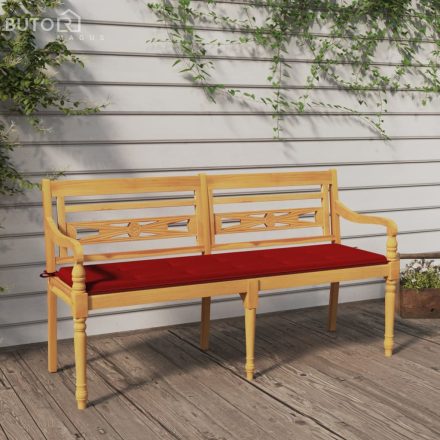 vidaXL tömör tíkfa Batavia pad piros párnával 150 cm