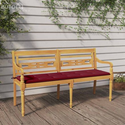 vidaXL tömör tíkfa Batavia pad bordó párnával 150 cm