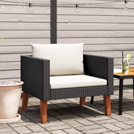 vidaXL egyszemélyes fekete polyrattan kerti kanapé párnákkal