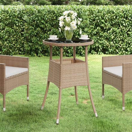 vidaXL bézs polyrattan és edzett üveg kerti asztal Ø60 x 75 cm