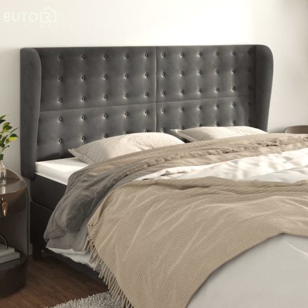 vidaXL sötétszürke bársony fejtámla szárnyakkal 203x23x118/128 cm
