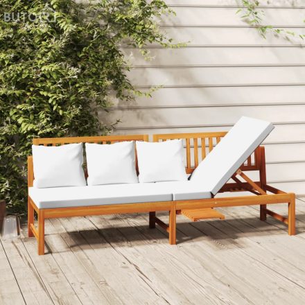 vidaXL tömör akácfa kanapé krémszínű párnákkal 200 x 60 x 75 cm 