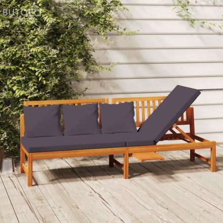 vidaXL tömör akácfa kanapé szürke párnákkal 200 x 60 x 75 cm 