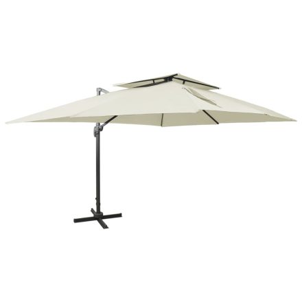 vidaXL homokszínű dupla tetejű konzolos napernyő 400 x 300 cm