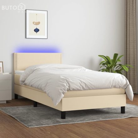 vidaXL krémszínű szövet rugós és LED-es ágy matraccal 90x200 cm
