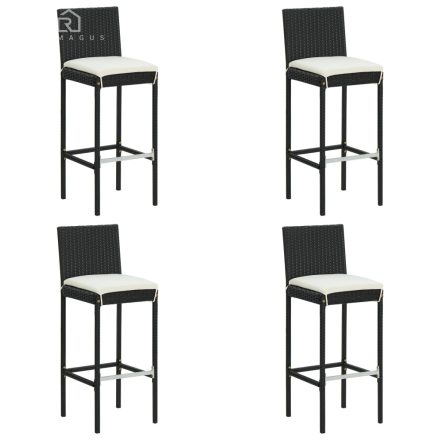vidaXL 4 db fekete polyrattan kerti bárszék párnával