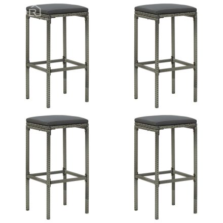 vidaXL 4 db szürke polyrattan bárszék párnával