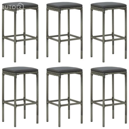 vidaXL 6 db szürke polyrattan bárszék párnával