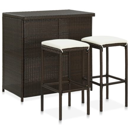 vidaXL 3 darabos barna polyrattan bárszett