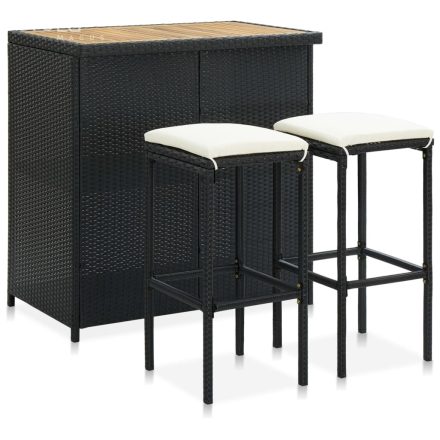 vidaXL 3 részes fekete polyrattan bárszett