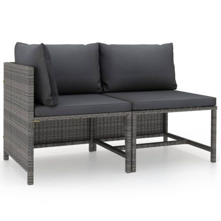 vidaXL 2 részes szürke polyrattan kerti kanapészett párnákkal 